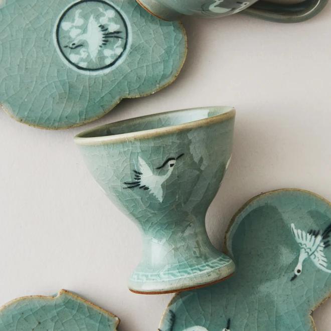 Celadon Cup with Inlaid Crane Design - Collaborative Product with Korean Craft and Design Promotion Center
