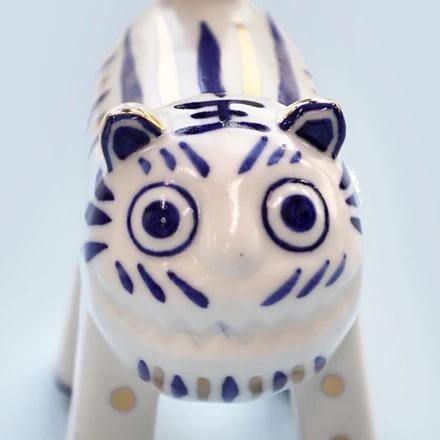 White Porcelain with Blue Underglaze Tiger (Medium)