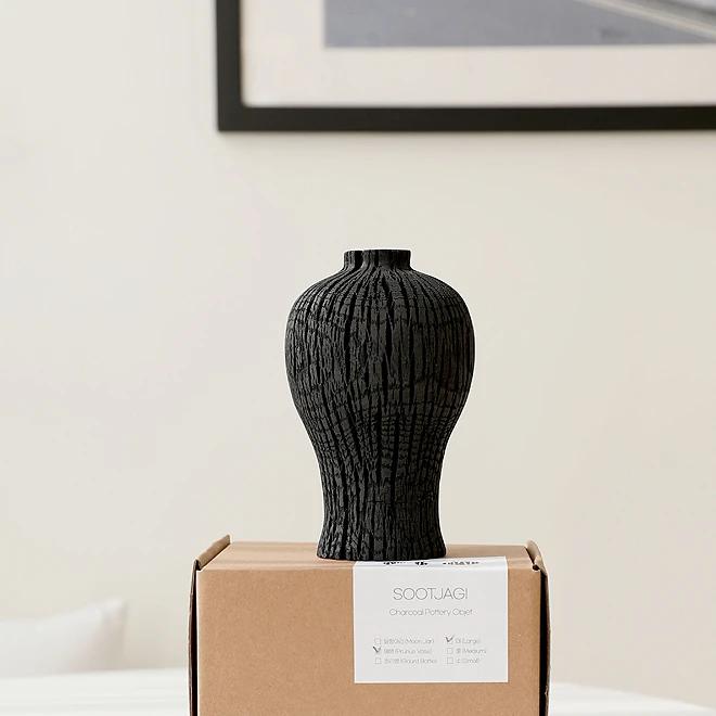 Black Ceramic Maebyeong Bottle Object