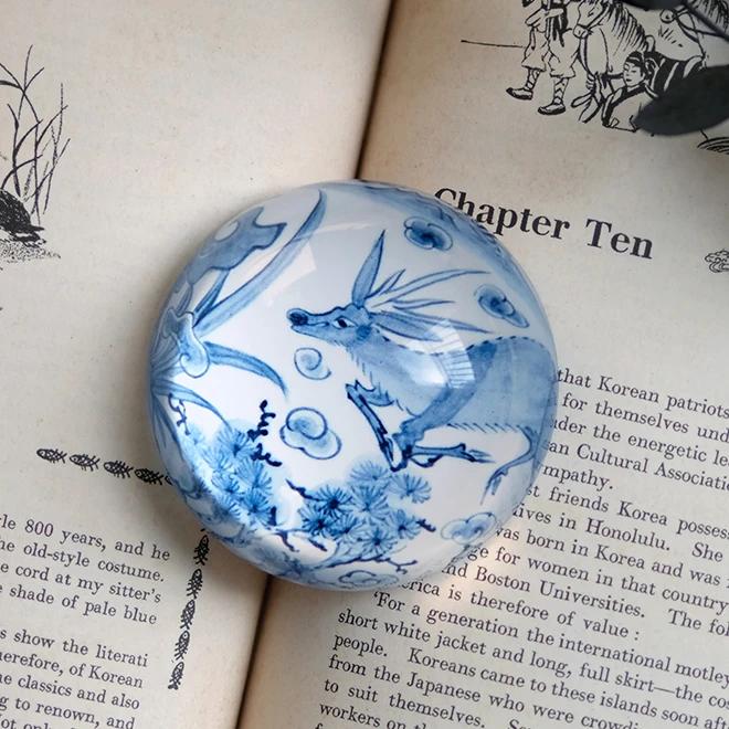 Blue and White Porcelain 'Longevity' Pattern Crystal Paperweight