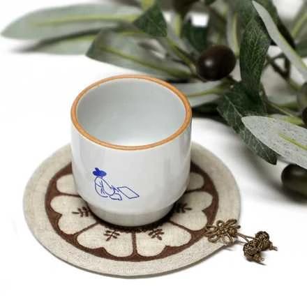 Celadon Glazed Ceramic Cup Stand and Coaster (Beige Tone)