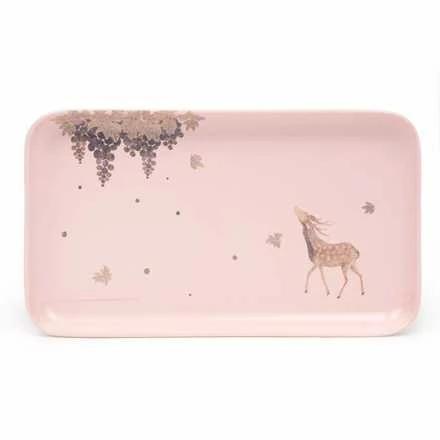 Tray "Awakening Spring Dawn" with Birds and Flowers (Pink)
