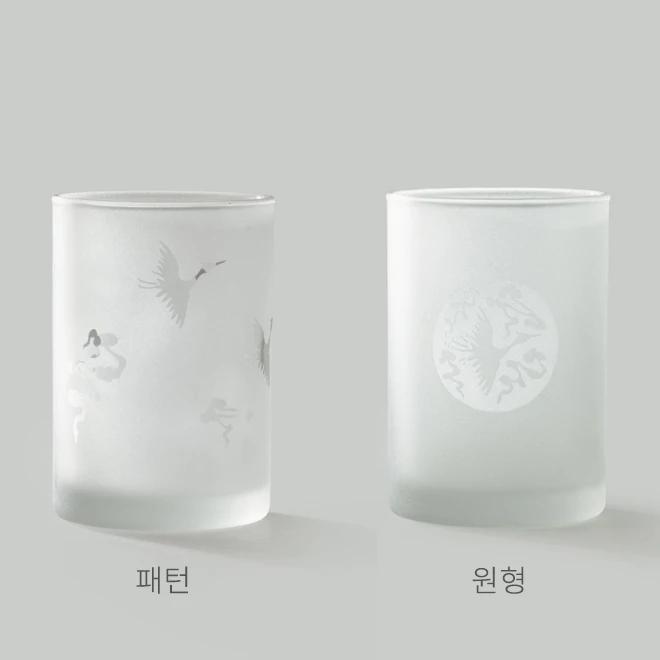 Celadon Glass Cup with Cloud and Crane Pattern