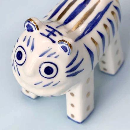 White porcelain with blue underglaze decoration, tiger ceramic (small)