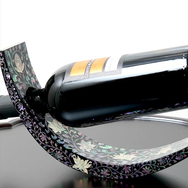Mother-of-pearl inlaid wine holder rack with peony vine pattern