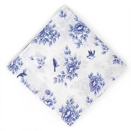 Single-layer Bojagi with Bird and Flower Design Blue