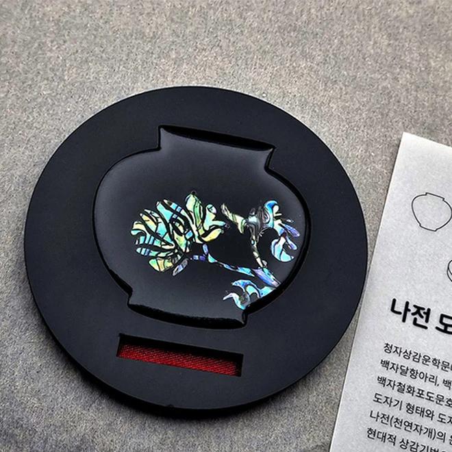 Black Mother-of-Pearl Inlaid Ceramic Object