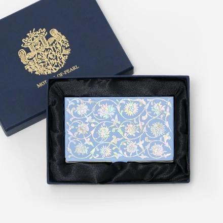 Mother-of-pearl inlaid lacquerware business card holder (peony vine, sky)