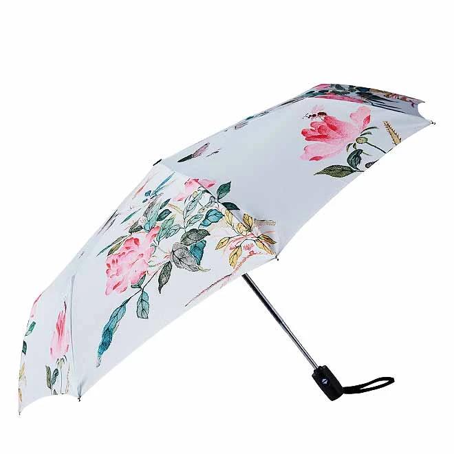 Three-Section Automatic Umbrella with Silver Flower Pattern_Sky Blue