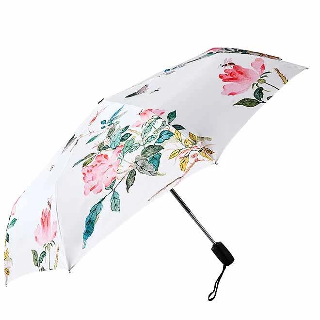 Three-Section Automatic Umbrella with Silver Flower Pattern_Pink