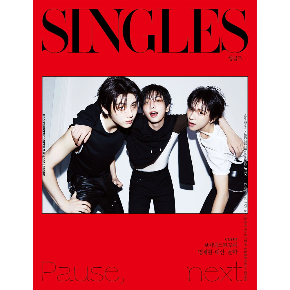 Singles August 2026 Cover: Type A BOYNEXTDOOR Group (Myung Jaehyun, Taesan, Woonhak)